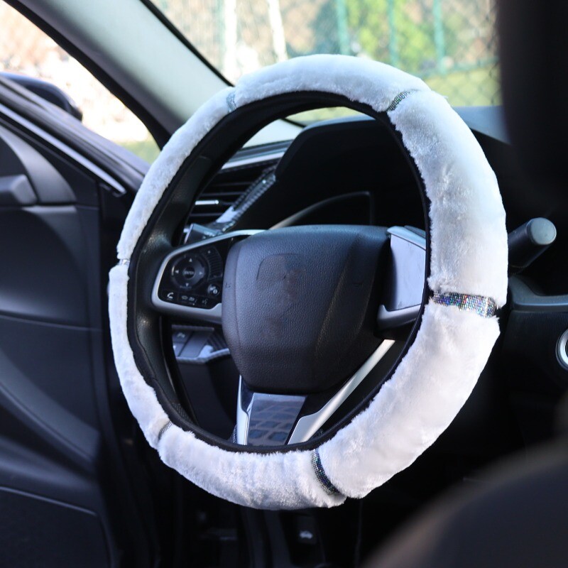 38 cm husă caldă pentru volan de pluș pentru mașină, toamnă iarnă, colorată, elastică, îmbinare, pentru volan, accesorii pentru interiorul mașinii