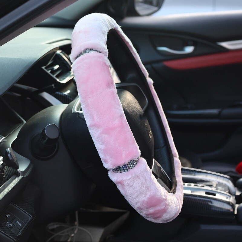 38 cm husă caldă pentru volan de pluș pentru mașină, toamnă iarnă, colorată, elastică, îmbinare, pentru volan, accesorii pentru interiorul mașinii