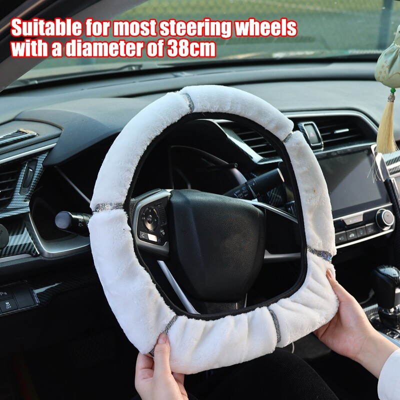38 cm husă caldă pentru volan de pluș pentru mașină, toamnă iarnă, colorată, elastică, îmbinare, pentru volan, accesorii pentru interiorul mașinii