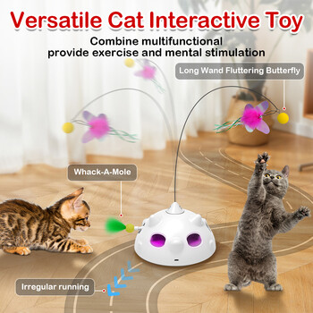 Ambush Cat Toys Interactive Hide and Seek Feather Toy Robot Fluttering Butterfly Cat Automatic Toy with Light Motion Activated