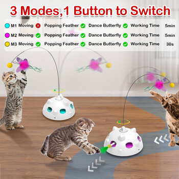 Ambush Cat Toys Interactive Hide and Seek Feather Toy Robot Fluttering Butterfly Cat Automatic Toy with Light Motion Activated