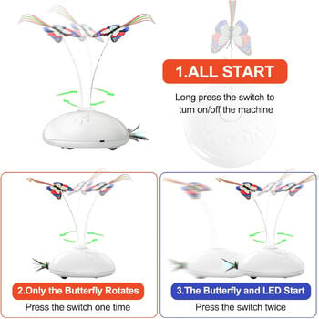 Αυτόματο παιχνίδι γάτας Πεταλούδα διαδραστικό ηλεκτρονικό παιχνίδι γάτας 3 σε 1 Κινούμενο παιχνίδι γάτας Φτερό LED Φωτιστικό Ραβδί Teaser Kitty