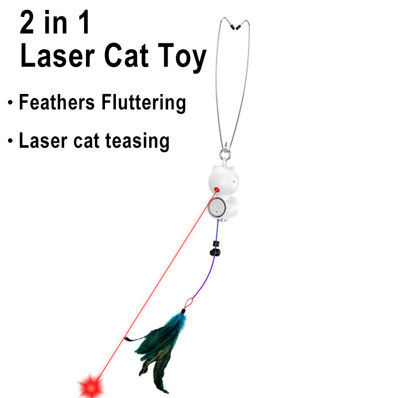 Automatiniai lazeriniai kačių žaislai Interaktyvūs plunksnų kačių žaislai kambarinėms katėms Atsitiktinės trajektorijos judesiu aktyvuojamas kabančių durų kačiuko žaislas