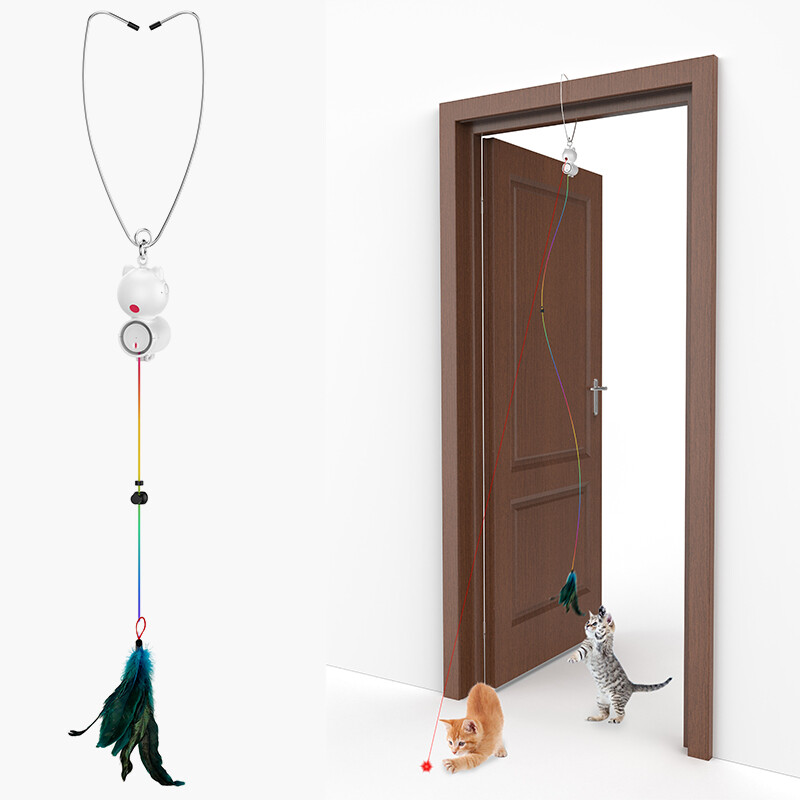 Automatiniai lazeriniai kačių žaislai Interaktyvūs plunksnų kačių žaislai kambarinėms katėms Atsitiktinės trajektorijos judesiu aktyvuojamas kabančių durų kačiuko žaislas