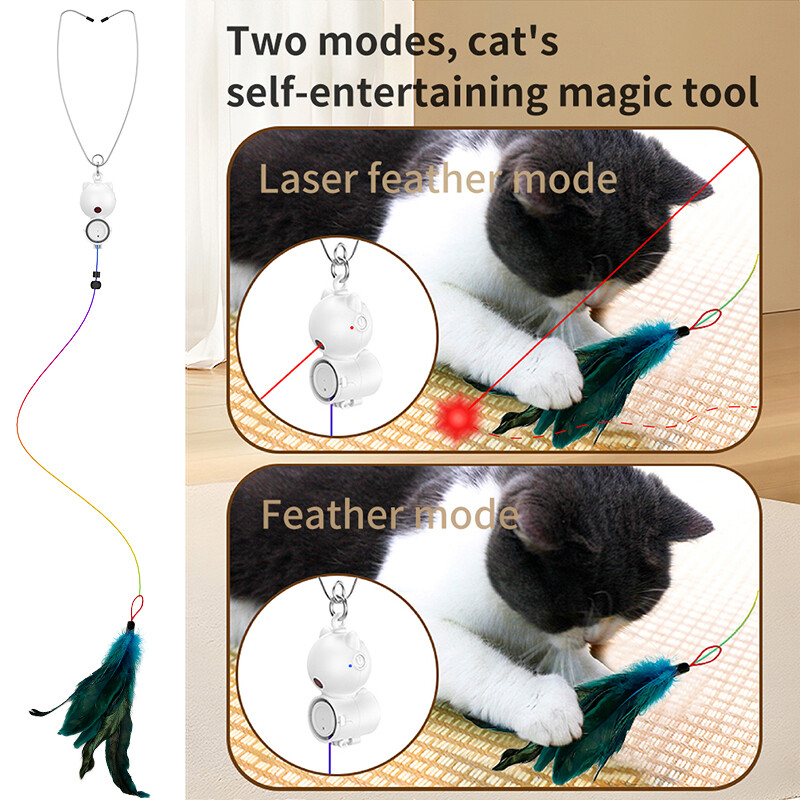 Automatiniai lazeriniai kačių žaislai Interaktyvūs plunksnų kačių žaislai kambarinėms katėms Atsitiktinės trajektorijos judesiu aktyvuojamas kabančių durų kačiuko žaislas