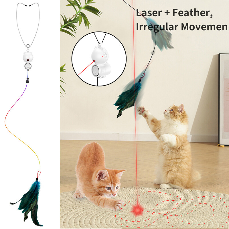 Automatiniai lazeriniai kačių žaislai Interaktyvūs plunksnų kačių žaislai kambarinėms katėms Atsitiktinės trajektorijos judesiu aktyvuojamas kabančių durų kačiuko žaislas