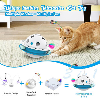 Smart Cat Toys Ball Tumbler Διπλό τροφοδοτικό Διαδραστικό παιχνίδι γάτας Butterfly Fluttering Τυχαία κινούμενη ενέδρα με φτερά μπάλες