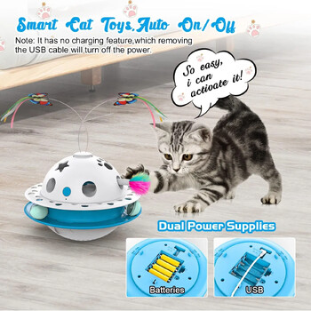 Smart Cat Toys Ball Tumbler Διπλό τροφοδοτικό Διαδραστικό παιχνίδι γάτας Butterfly Fluttering Τυχαία κινούμενη ενέδρα με φτερά μπάλες