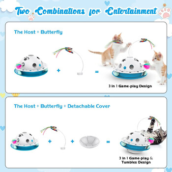 Smart Cat Toys Ball Tumbler Διπλό τροφοδοτικό Διαδραστικό παιχνίδι γάτας Butterfly Fluttering Τυχαία κινούμενη ενέδρα με φτερά μπάλες