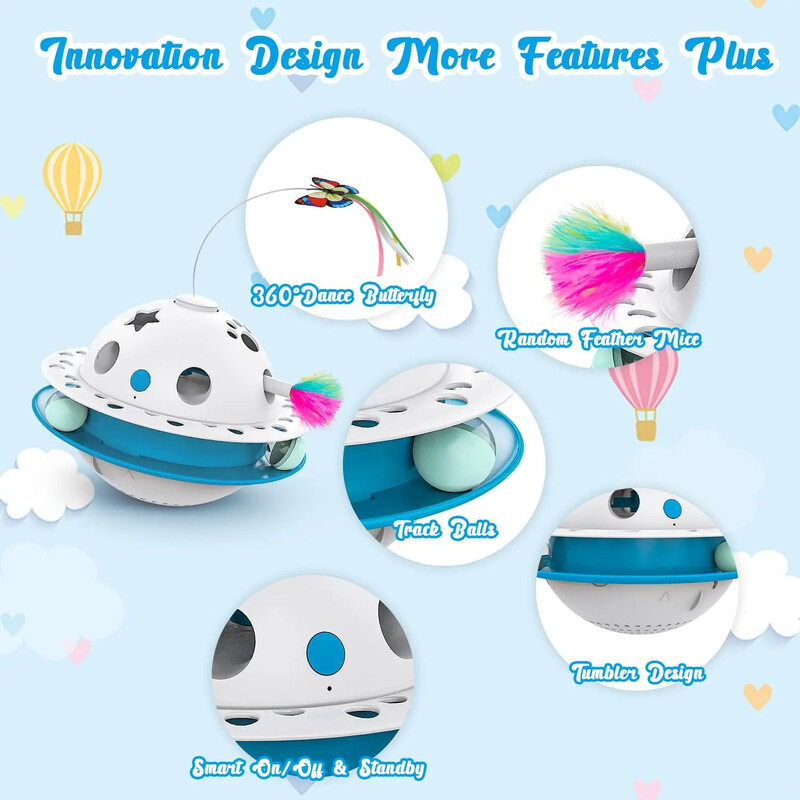 Jucării inteligente pentru pisici Tumbler cu bile Sursă de alimentare duală Jucărie interactivă pentru pisici Fluture care se mișcă aleatoriu Ambuscadă Mingi cu pene