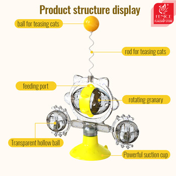 Устройство за хранене Вятърна мелница за домашни любимци Грамофон Дозатор за изтичане на храна Cat Fun Slow Food Toy Въртяща се интерактивна играчка