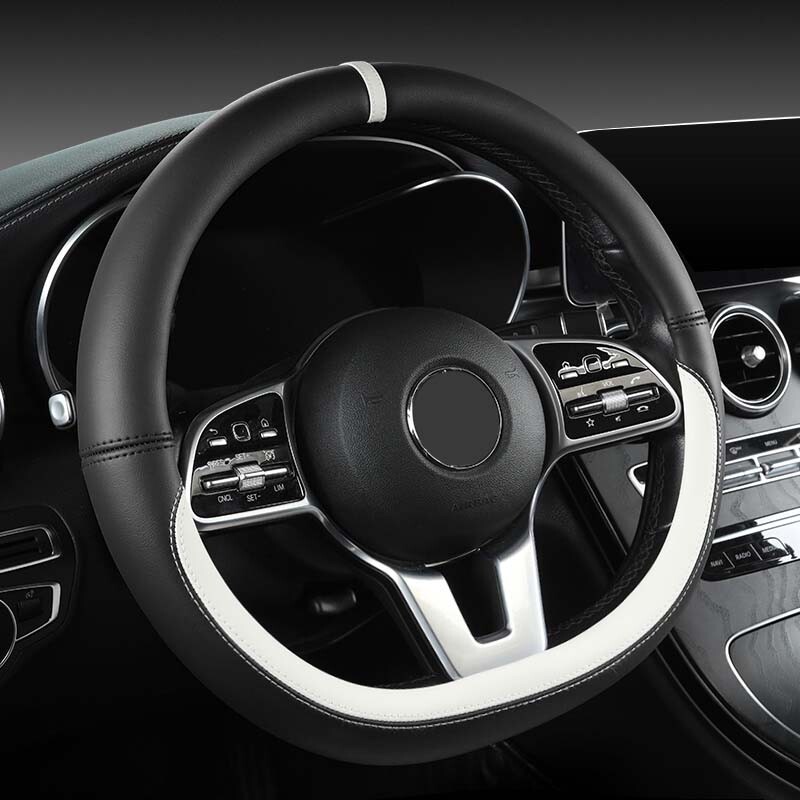 Husă pentru volan din piele anti-alunecare pentru mașină Husă de protecție universală pentru volan de mașină Îmbinare Stil la modă 38 cm Forma D