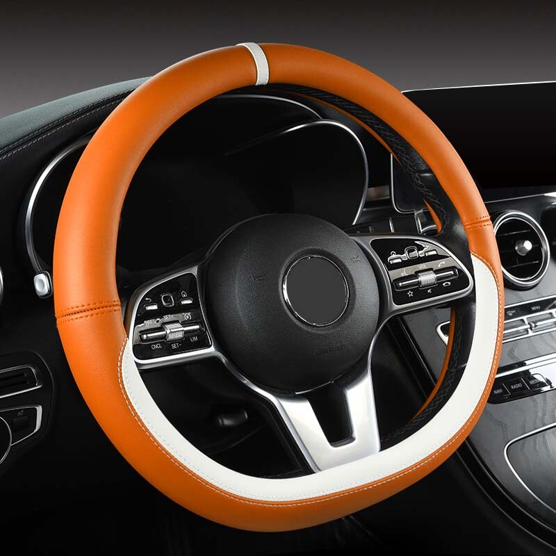 Husă pentru volan din piele anti-alunecare pentru mașină Husă de protecție universală pentru volan de mașină Îmbinare Stil la modă 38 cm Forma D
