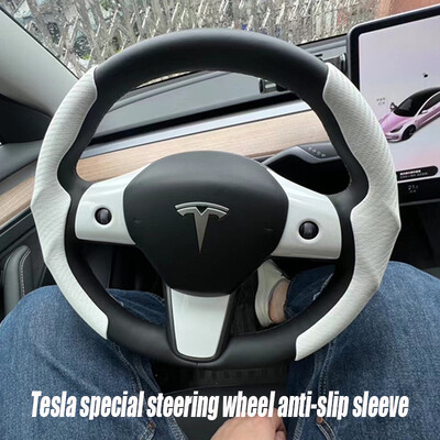 Κάλυμμα τιμονιού Tesla μοντέλο 3/Y Carbon Fiber Απορρόφηση ιδρώτα Special Steering Wheel 2023 Cars Accessories for Women`s Cars