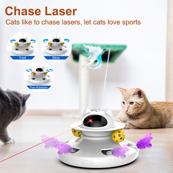 Σετ παιχνιδιών 4 σε 1 Smart Teasing Cat Toys Automatic Feather Fun Ball Toy Σετ για σκύλους γάτες Laser Ηλεκτρονικά διαδραστικά αξεσουάρ για παιχνίδια για κατοικίδια