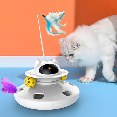 4 în 1 jucării inteligente pentru pisici, set automat de jucării cu pene distractive, pentru pisici, câine, cu laser electronic, interactiv, accesorii pentru jucării pentru animale de companie