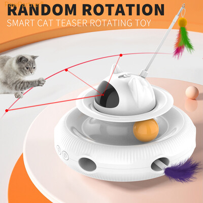 „PawPartner Cat Smart Teaser“ žaislas naminiams gyvūnėliams patefonas, gaudymas dresuojantys žaislai, įkraunami USB 4 viename kačiuko žaislas su plunksnomis lazeriniu rutuliniu kamuoliuku