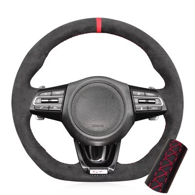 Neslystantis zomšinis odinis automobilio vairo dangtelis, skirtas Kia Stinger 2017 2018 2019 2020 Rankų siuvimo originalus vairo pynė