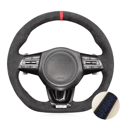 Neslystantis zomšinis odinis automobilio vairo dangtelis, skirtas Kia Stinger 2017 2018 2019 2020 Rankų siuvimo originalus vairo pynė