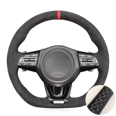 Neslystantis zomšinis odinis automobilio vairo dangtelis, skirtas Kia Stinger 2017 2018 2019 2020 Rankų siuvimo originalus vairo pynė