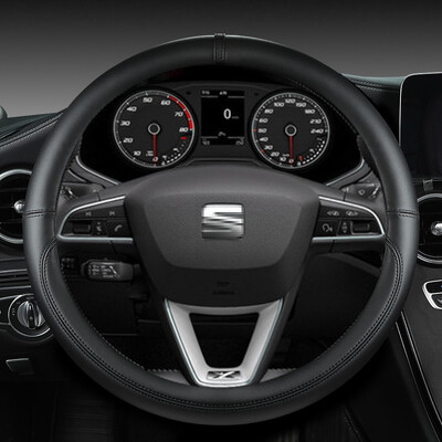 Husa Volan Auto din Microfibra Piele Antiderapante 38cm Pentru Seat Tarraco Arona Ateca Ibiza Toledo Mii Leon Arosa Exeo ST FR