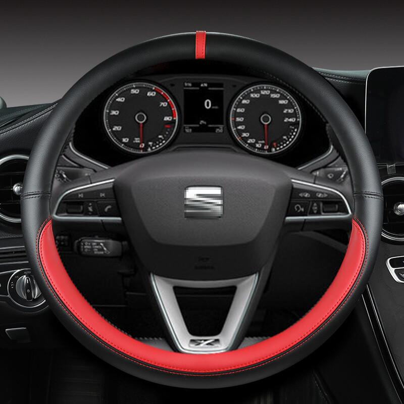 Husa Volan Auto din Microfibra Piele Antiderapante 38cm Pentru Seat Tarraco Arona Ateca Ibiza Toledo Mii Leon Arosa Exeo ST FR