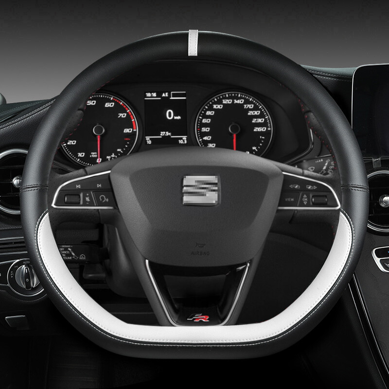 Husa Volan Auto din Microfibra Piele Antiderapante 38cm Pentru Seat Tarraco Arona Ateca Ibiza Toledo Mii Leon Arosa Exeo ST FR