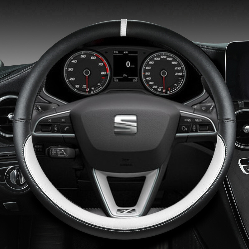 Husa Volan Auto din Microfibra Piele Antiderapante 38cm Pentru Seat Tarraco Arona Ateca Ibiza Toledo Mii Leon Arosa Exeo ST FR