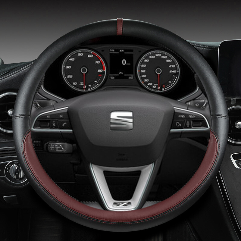 Husa Volan Auto din Microfibra Piele Antiderapante 38cm Pentru Seat Tarraco Arona Ateca Ibiza Toledo Mii Leon Arosa Exeo ST FR