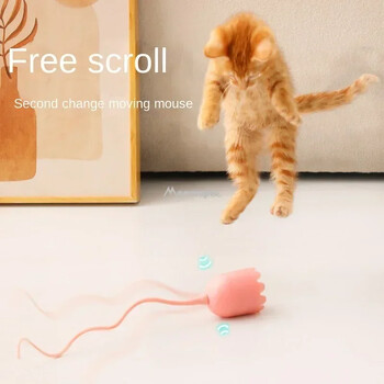 Διαδραστικά παιχνίδια για γάτες USB Electric Intelligent Rolling Ball Toy Cats Pet Silicone Αυτόματη περιστροφή ουράς ποντικιού Teaser Stick