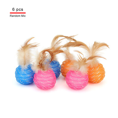 6 bucăți Jucării pentru animale de companie Minge cu pene Bomboană Culoare Pane Pisicuță Joacă Pisica Minge Jucărie