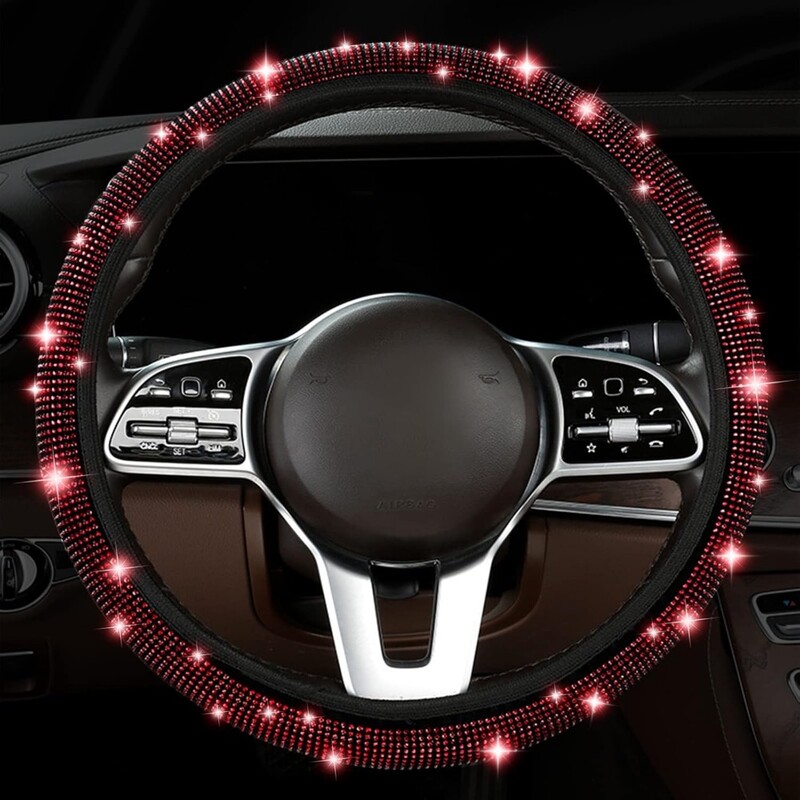 Capacul volanului de cristal 38 cm Husa volanului universal antiderapante Huse roșii pentru volan auto