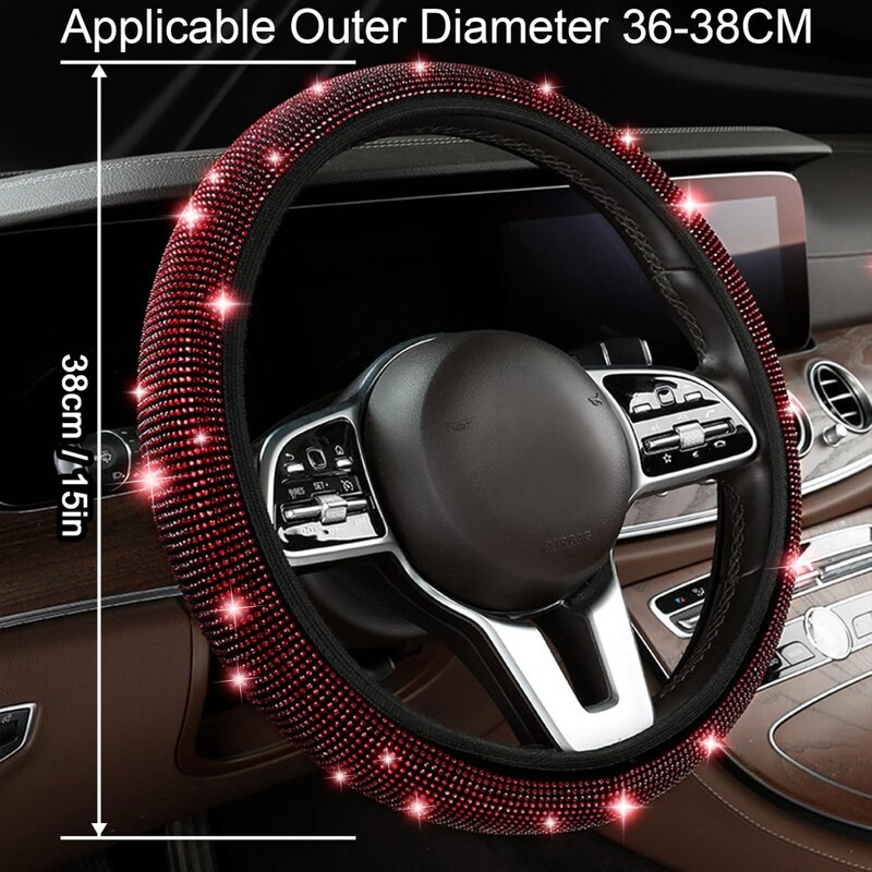 Capacul volanului de cristal 38 cm Husa volanului universal antiderapante Huse roșii pentru volan auto