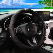 1 dirbtinės odos jutimo stereo deimantas Crown Blingbling automobilio vairo dangtelis automobiliams skirtas 14,5–15 colių