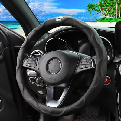 1 dirbtinės odos jutimo stereo deimantas Crown Blingbling automobilio vairo dangtelis automobiliams skirtas 14,5–15 colių