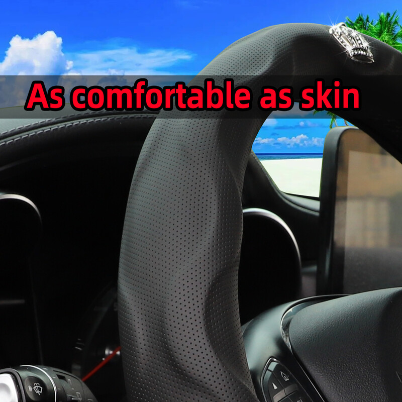 1 dirbtinės odos jutimo stereo deimantas Crown Blingbling automobilio vairo dangtelis automobiliams skirtas 14,5–15 colių