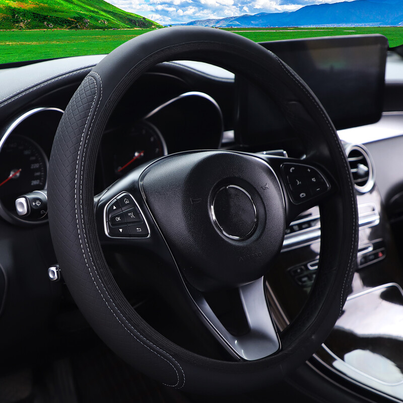 Mașină tridimensională în relief din piele PU fără husă pentru volan cu inel interior pentru 14,5-15 inci de consumabile auto