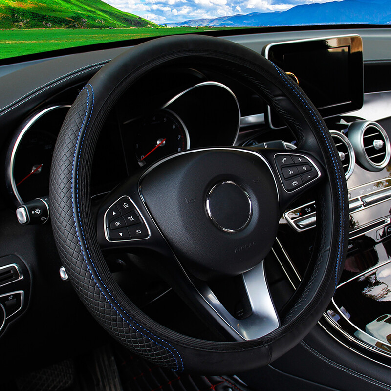 Mașină tridimensională în relief din piele PU fără husă pentru volan cu inel interior pentru 14,5-15 inci de consumabile auto