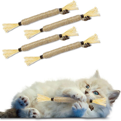 4 бр. Котешки играчки Silvervine Chew Stick Polygonum Kitty Raffia Grass Pet Apps Cleaning Teeth Stick Pet Bite Cat Toy Rope