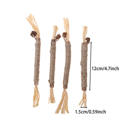 4 vnt Kačių žaislai Silvervine Chew Stick Polygonum Kitty Raffia Žolės reikmenys naminiams gyvūnėliams Valyti dantų lazdelė Pet Bite Cat žaislų virvė