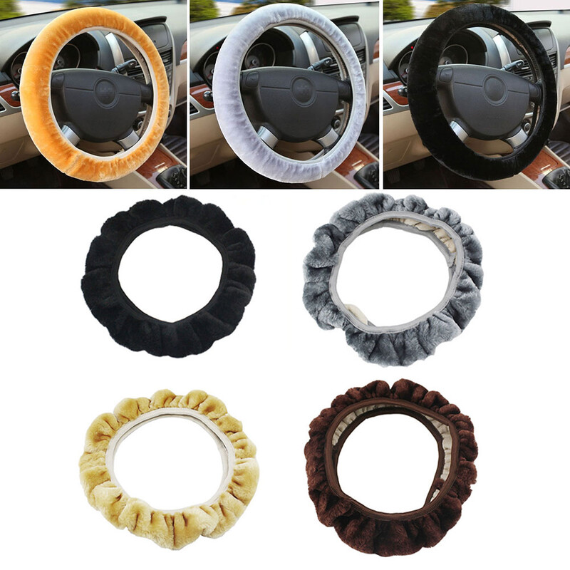 Husa volanului auto din pluș moale, universal, 35-40 cm, iarnă, caldă, husă volanului auto, pluș moale pentru accesorii de interior auto