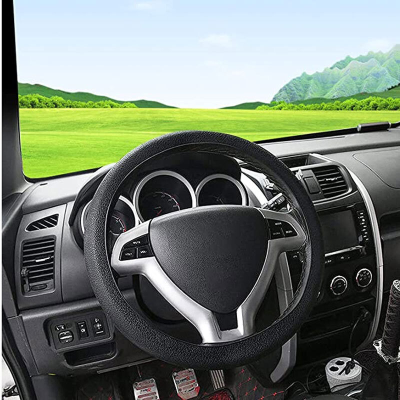 Silikagelio vairo dangtis, pilnai apsuptas elastingas automobilio vairo apsauga nuo slydimo, universalus, skirtas 33–40 cm