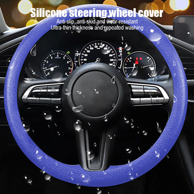 Silikagelio vairo dangtis, pilnai apsuptas elastingas automobilio vairo apsauga nuo slydimo, universalus, skirtas 33–40 cm