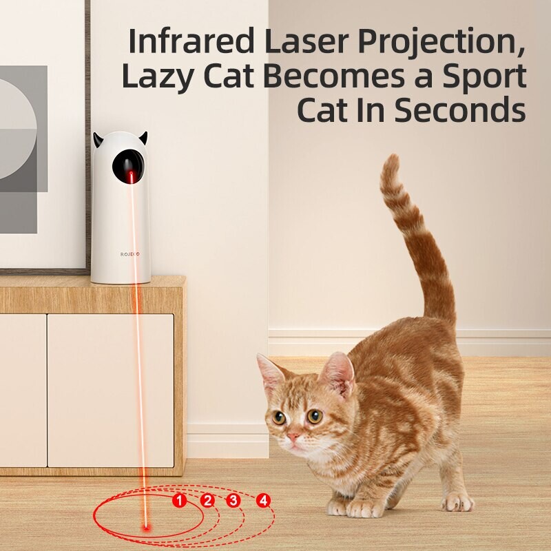 ROJECO Jucării automate pentru pisici Interactive Smart Teasing Pet LED Laser pentru interior Accesorii jucării pentru pisici Jucărie electronică portabilă pentru pisici pentru câine