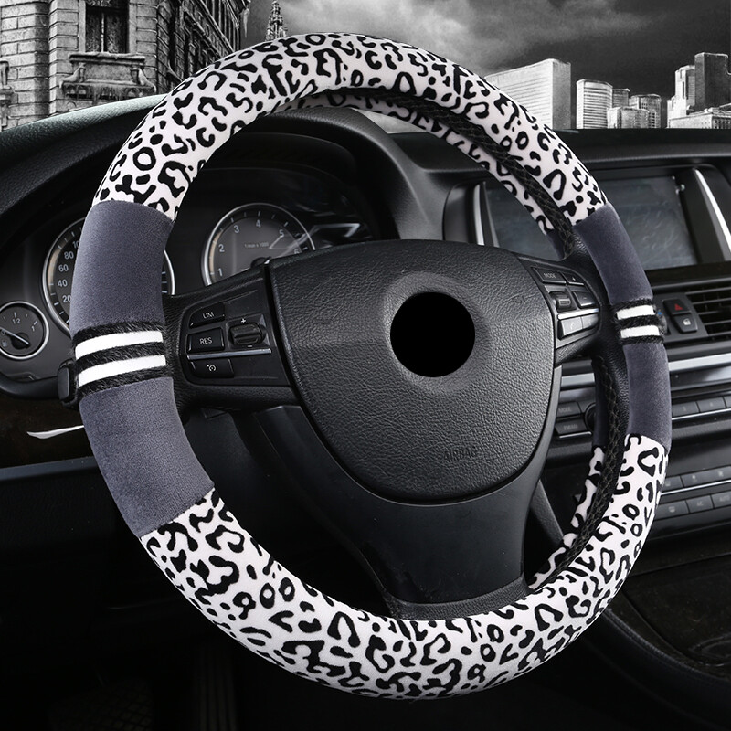 Husă pentru volan de mașină de pluș cu imprimeu leopard pentru Lada Granta Vesta Priora Xray Kalina Samara 2114 2107 2110 2115 Accesorii