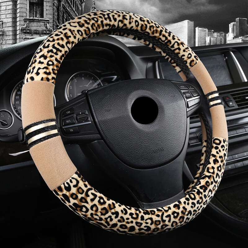 Husă pentru volan de mașină de pluș cu imprimeu leopard pentru Lada Granta Vesta Priora Xray Kalina Samara 2114 2107 2110 2115 Accesorii