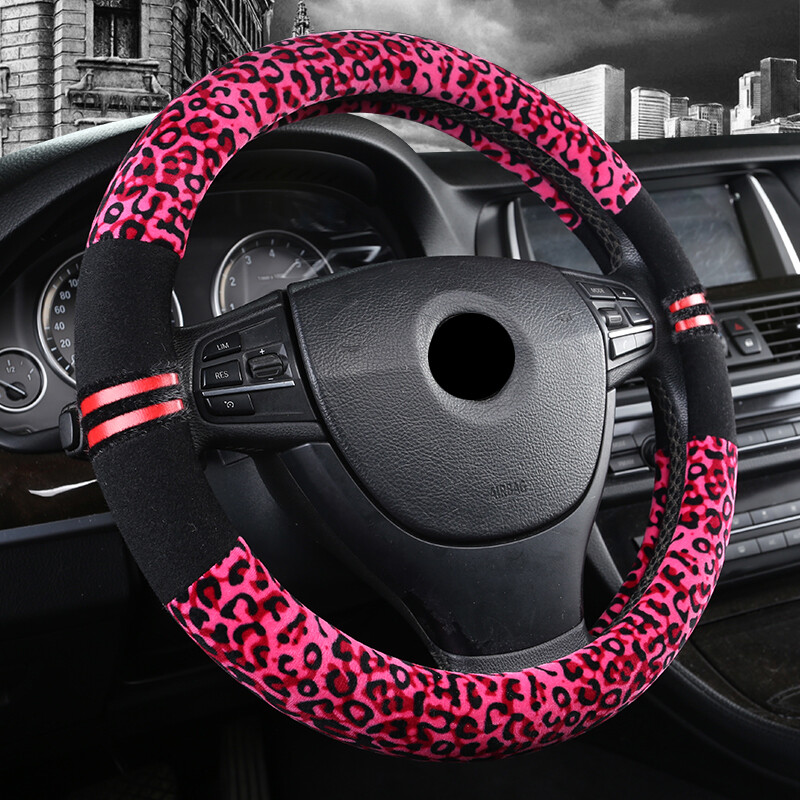 Husă pentru volan de mașină de pluș cu imprimeu leopard pentru Lada Granta Vesta Priora Xray Kalina Samara 2114 2107 2110 2115 Accesorii