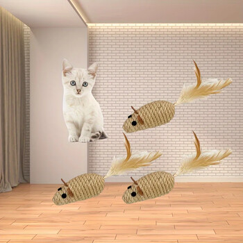 1/4 τμχ Sisal False Mouse Toy Toy Cat Poy Resistance Γεμιστό παιχνίδι Διαδραστικό παιχνίδι προσομοίωσης γάτας Ποντίκια Γατάκι που παίζουν βελούδινα παιχνίδια