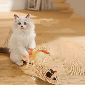 1/4 τμχ Sisal False Mouse Toy Toy Cat Poy Resistance Γεμιστό παιχνίδι Διαδραστικό παιχνίδι προσομοίωσης γάτας Ποντίκια Γατάκι που παίζουν βελούδινα παιχνίδια