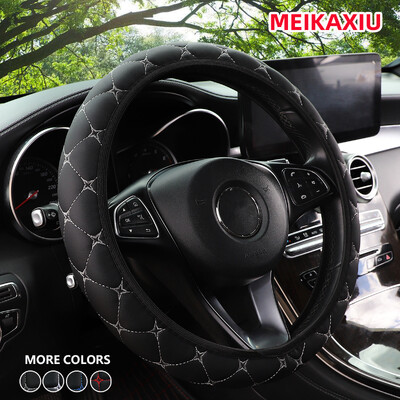 1 PU oda išsiuvinėtas automobilio vairo dangtelis be vidinio žiedo tinka 15 colių automobilių aksesuarų salonui vyrams ir moterims